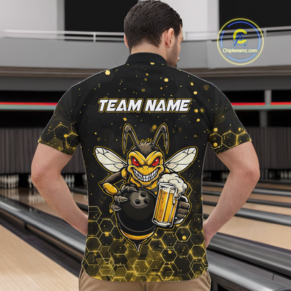Custom Funny Beer Bee Bowling Jersey for Men Bowling Team Shirts Polo & 1/4 Zip HNT191