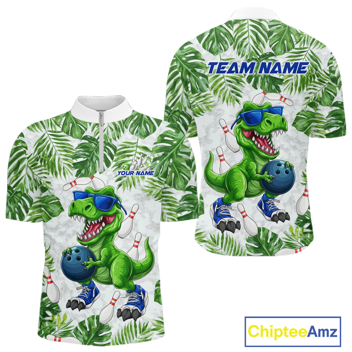 Custom Funny Dinosaur Bowling Jersey for Men Bowling Tournament Polo & 1/4 Zip Bowling Team Shirts HNT214