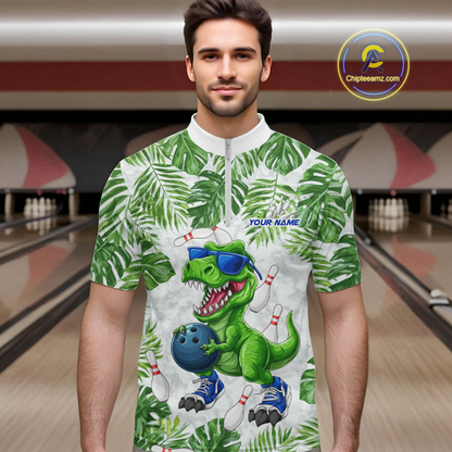 Custom Funny Dinosaur Bowling Jersey for Men Bowling Tournament Polo & 1/4 Zip Bowling Team Shirts HNT214
