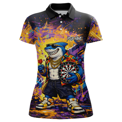 Custom Funny Shark Dart Shirts for Women Darts Team Jerseys Dart Tournament Polo & 1/4 Zip NNT136
