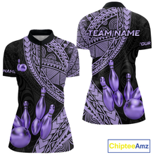 Load image into Gallery viewer, Black and Purple Tribal Pattern Bowling Jersey for Women Bowling Uniform Bowling Team Shirts HNT225
