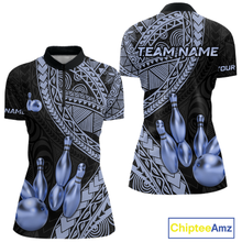 Load image into Gallery viewer, Black and Blue Tribal Pattern Bowling Jersey for Women Bowling Uniform Bowling Team Shirts HNT225