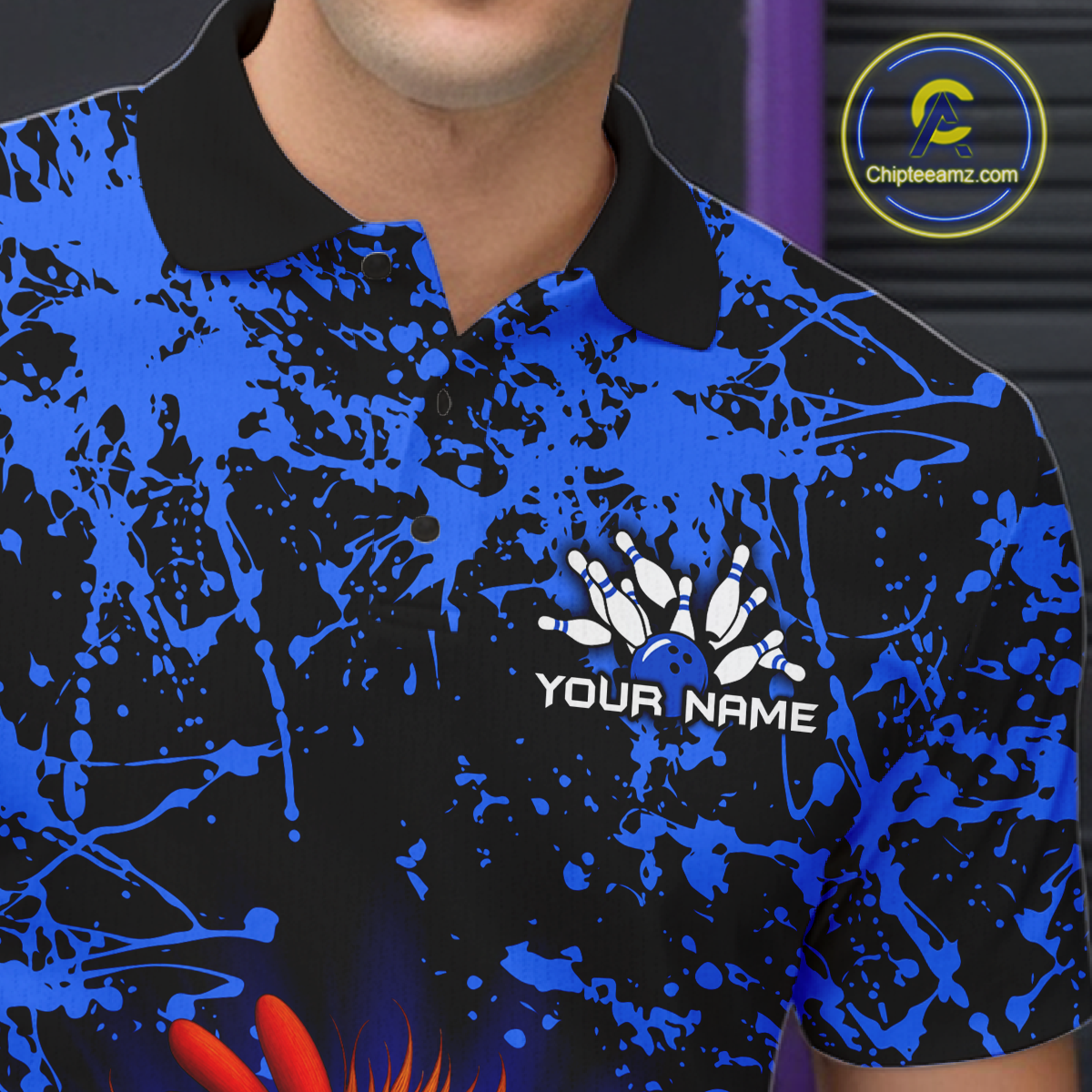 Blue Funny Chicken Bowling Jersey for Men Bowling League Bowling Team Shirts Polo & 1/4 Zip HN232