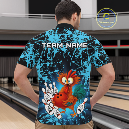 Turquoise Funny Chicken Bowling Jersey for Men Bowling League Bowling Team Shirts Polo & 1/4 Zip HN232