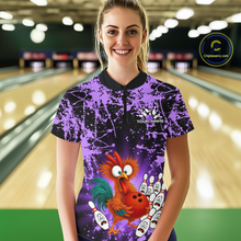 Load image into Gallery viewer, Purple Funny Chicken Bowling Jersey for Women Bowling League Bowling Team Shirts Polo &amp; 1/4 Zip HN232