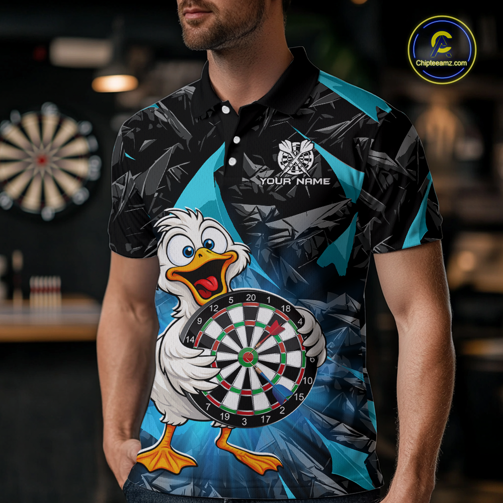 Custom Turquoise Duck Funny Dart Shirt Dart Team Jersey for Men Dartboard Polo & 1/4Zip NNT167