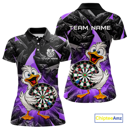 Custom Purple Duck Funny Dart Shirt Dart Team Jersey for Women Dartboard Polo & 1/4Zip NNT167