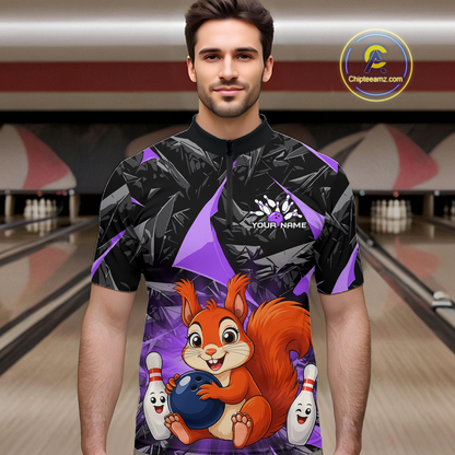 Funny Purple Squirrel Custom Bowling Jersey for Men Bowling Team Shirts Bowling League HNT302