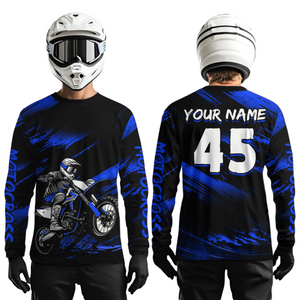 Blue Motocross Shirts Personalized Racing Jersey Dirt Bike Jersey Kid Men Women UPF30+ DNT15