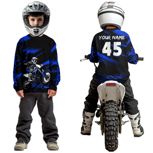 Blue Motocross Shirts Personalized Racing Jersey Dirt Bike Jersey Kid Men Women UPF30+ DNT15