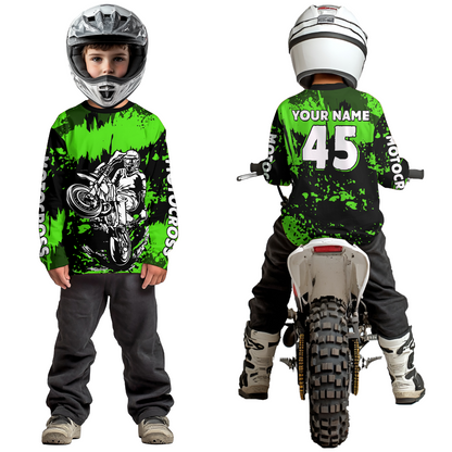 Custom Green Motocross Jersey for Men Women Kids UPF30+ MX Motorcycle Racing DNT22