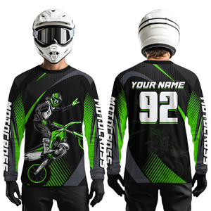 Personalized Green Motocross Shirts Racing Jersey Dirt Bike Jersey Kid Men Women UPF30+ DNT14