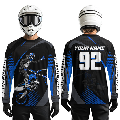 Personalized Blue Motocross Shirts Racing Jersey Dirt Bike Jersey Kid Men Women UPF30+ DNT14