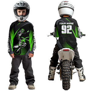 Personalized Green Motocross Shirts Racing Jersey Dirt Bike Jersey Kid Men Women UPF30+ DNT14