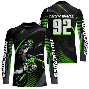 Personalized Green Motocross Shirts Racing Jersey Dirt Bike Jersey Kid Men Women UPF30+ DNT14