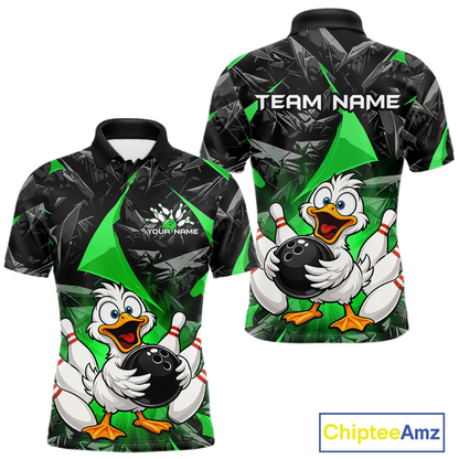Custom Green Funny Duck Bowling Jersey for Men Bowling League Bowling Team Shirts Polo & 1/4 Zip HN233