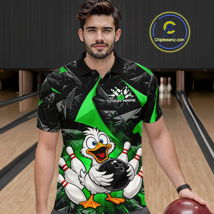 Custom Green Funny Duck Bowling Jersey for Men Bowling League Bowling Team Shirts Polo & 1/4 Zip HN233