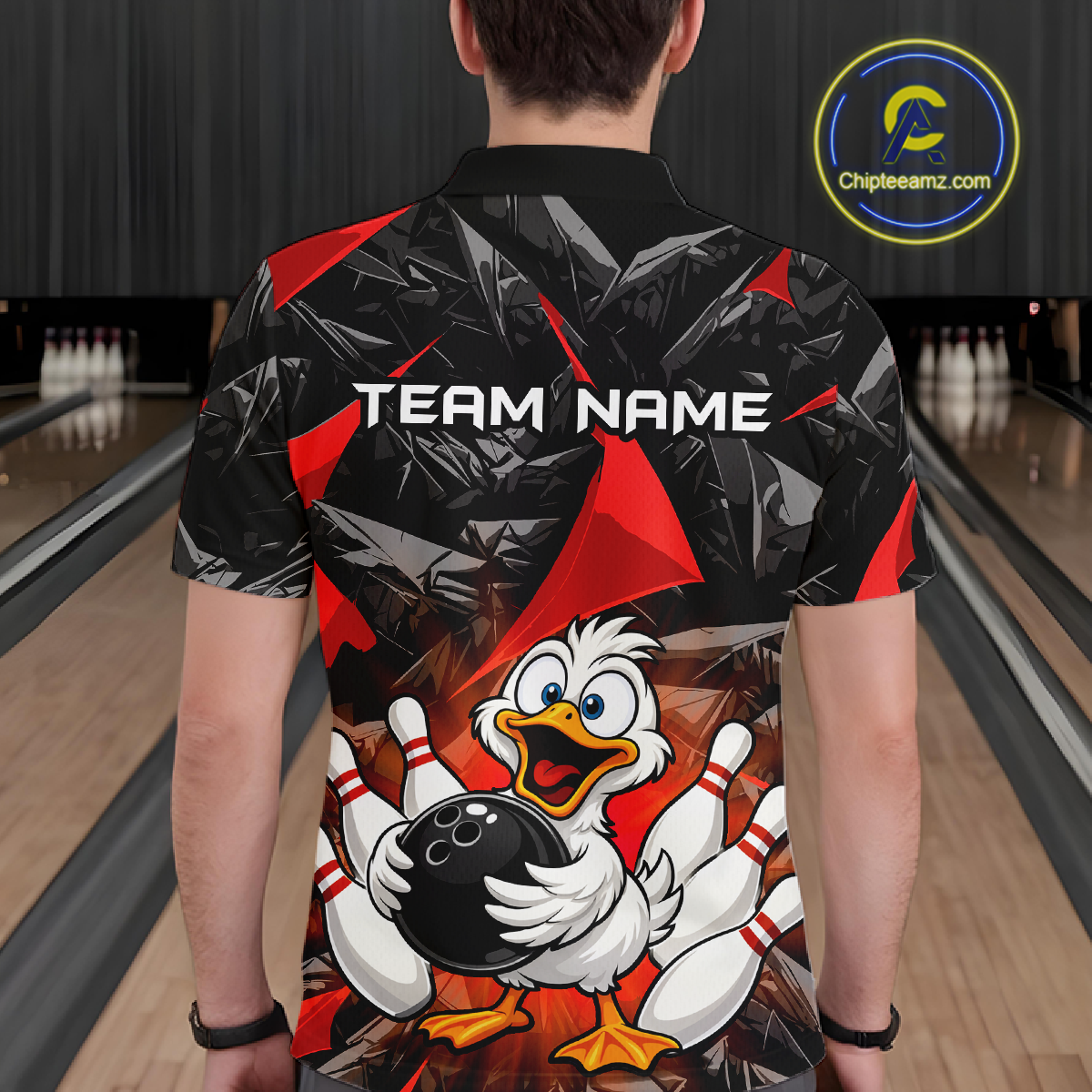 Custom Red Funny Duck Bowling Jersey for Men Bowling League Bowling Team Shirts Polo & 1/4 Zip HN233