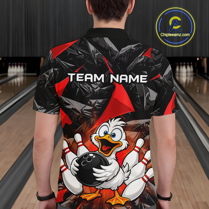 Custom Red Funny Duck Bowling Jersey for Men Bowling League Bowling Team Shirts Polo & 1/4 Zip HN233