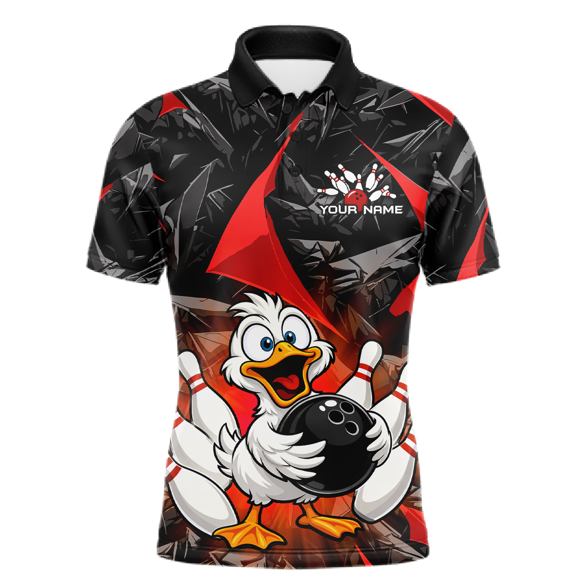 Custom Red Funny Duck Bowling Jersey for Men Bowling League Bowling Team Shirts Polo & 1/4 Zip HN233