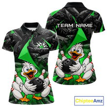 Load image into Gallery viewer, Custom Green Funny Duck Bowling Jersey for Women Bowling League Bowling Team Shirts Polo &amp; 1/4 Zip HN233