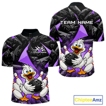 Load image into Gallery viewer, Custom Purple Funny Duck Bowling Jersey for Men Bowling League Bowling Team Shirts Polo &amp; 1/4 Zip HN233