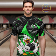 Load image into Gallery viewer, Custom Green Funny Duck Bowling Jersey for Men Bowling League Bowling Team Shirts Polo &amp; 1/4 Zip HN233