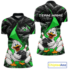 Load image into Gallery viewer, Custom Green Funny Duck Bowling Jersey for Women Bowling League Bowling Team Shirts Polo &amp; 1/4 Zip HN233