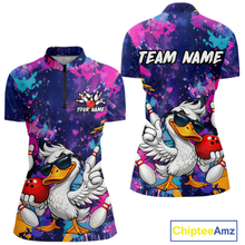 Load image into Gallery viewer, Custom Graffiti Funny Duck Bowling Jersey for Women Bowling League Bowling Team Shirts Polo &amp; 1/4 Zip HN234