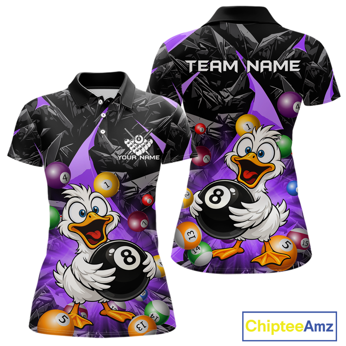 Custom Purple Funny Duck 8 Ball Pool Shirts Billiard Shirt for Women Billiard Team Jersey League NNT172