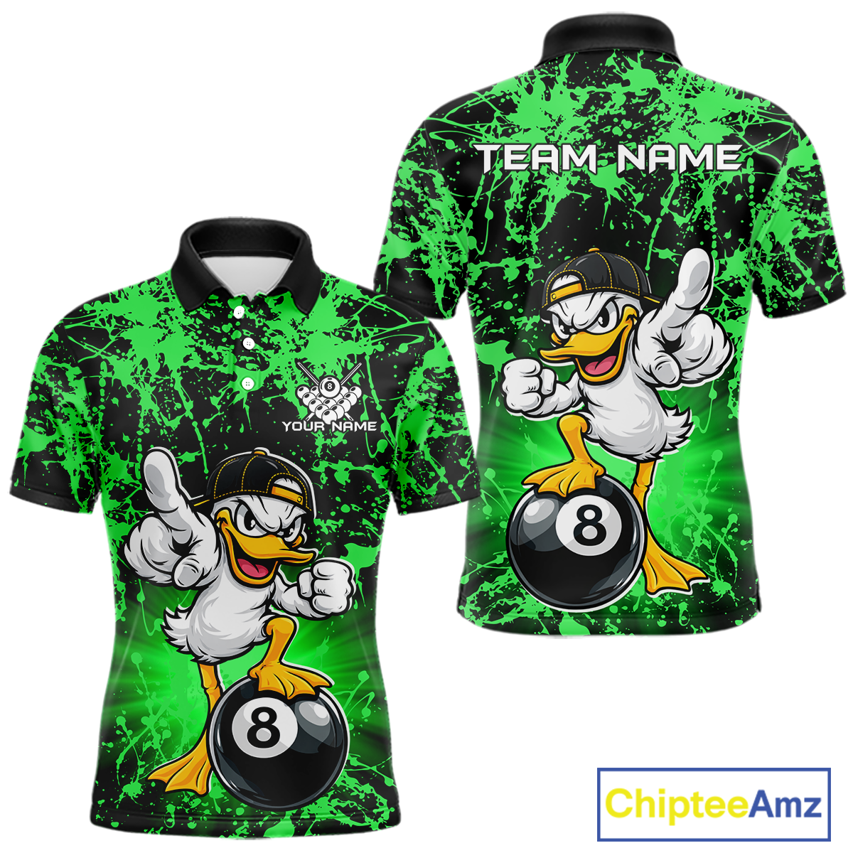 Custom Green Funny Duck Billiard Shirt for Men Billiard Team Jersey League 8 Ball Pool Shirts NNT171