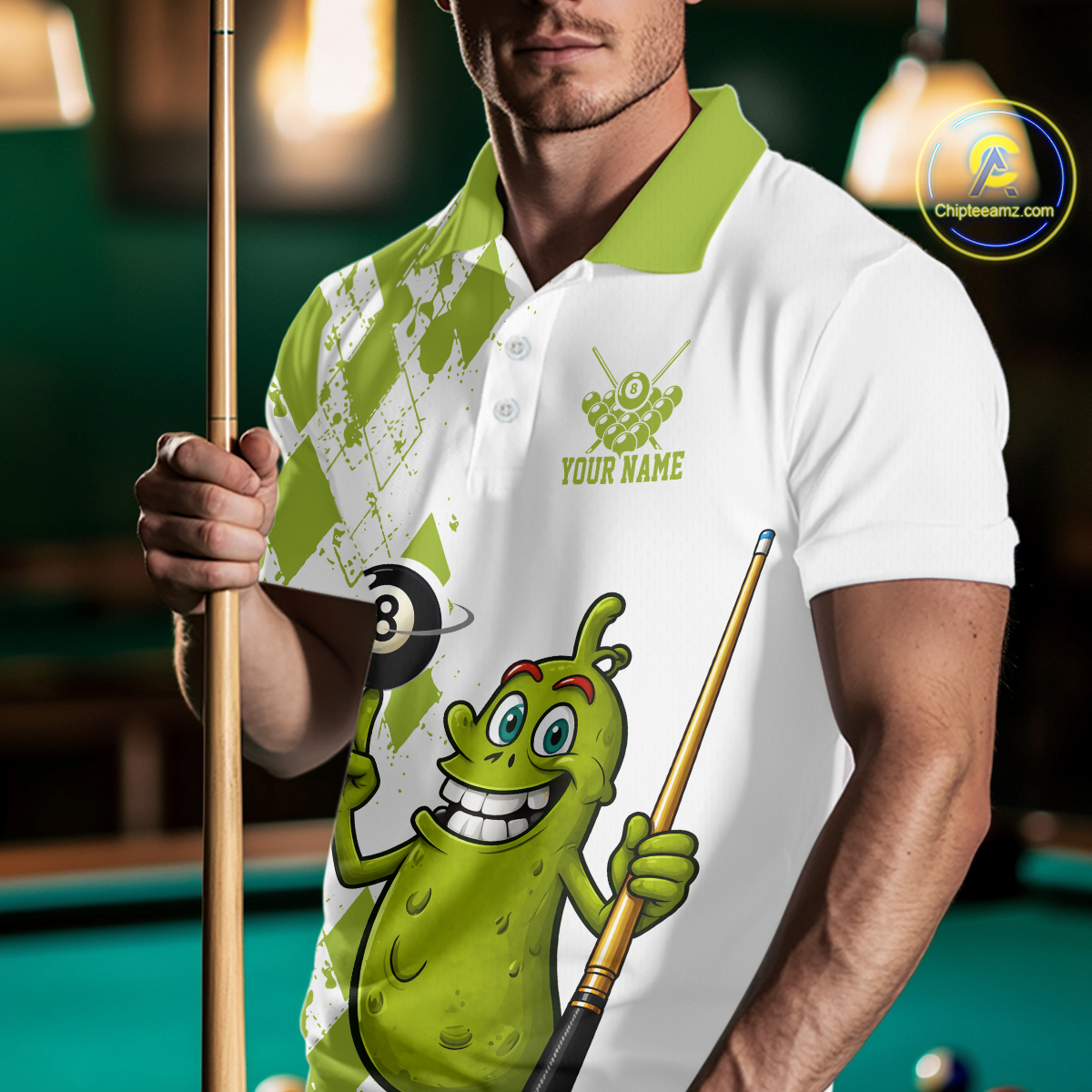 Custom Funny Pickle 8 Ball Pool Shirts Argyle Billiard Shirt for Men Billiard Team Jersey League NNT173