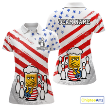 Load image into Gallery viewer, Custom US Flag Funny Beer Bowling Jersey for Women Polo &amp; 1/4 Zip Bowling Team Shirts HNT143