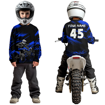 Custom Blue ATV Motocross Jersey Kid Adult Quad Bike Jersey Off-Road Shirt UPF30+ DNT58