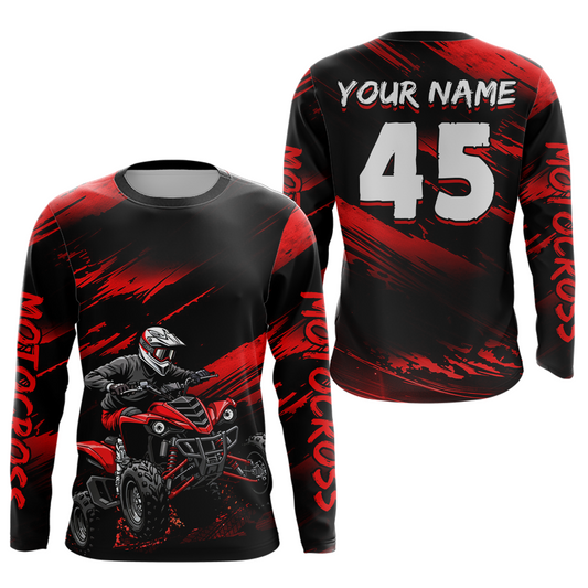 Custom Red ATV Motocross Jersey Kid Adult Quad Bike Jersey Off-Road Shirt UPF30+ DNT58