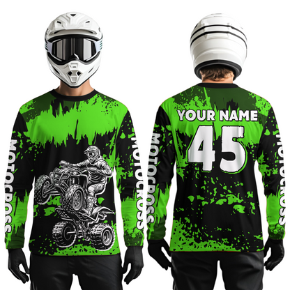 Green ATV Motocross Jersey Kid Adult Custom Quad Bike Jersey Off-Road Shirt UPF30+ DNT59