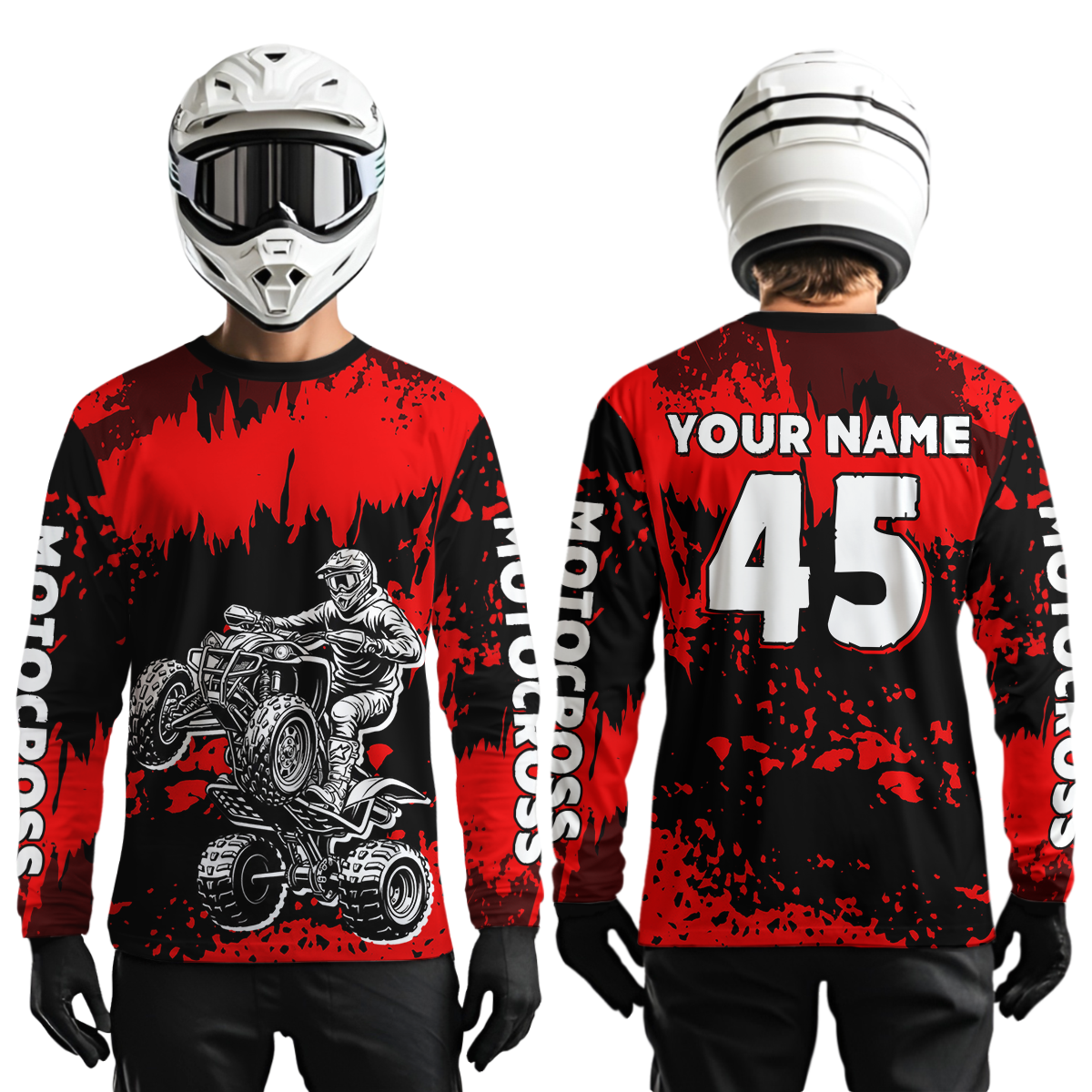 Red ATV Motocross Jersey Kid Adult Custom Quad Bike Jersey Off-Road Shirt UPF30+ DNT59