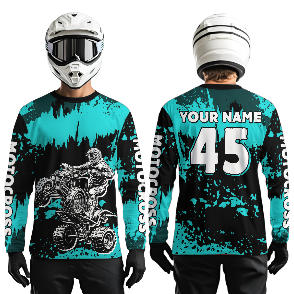 Turquoise ATV Motocross Jersey Kid Adult Custom Quad Bike Jersey Off-Road Shirt UPF30+ DNT59