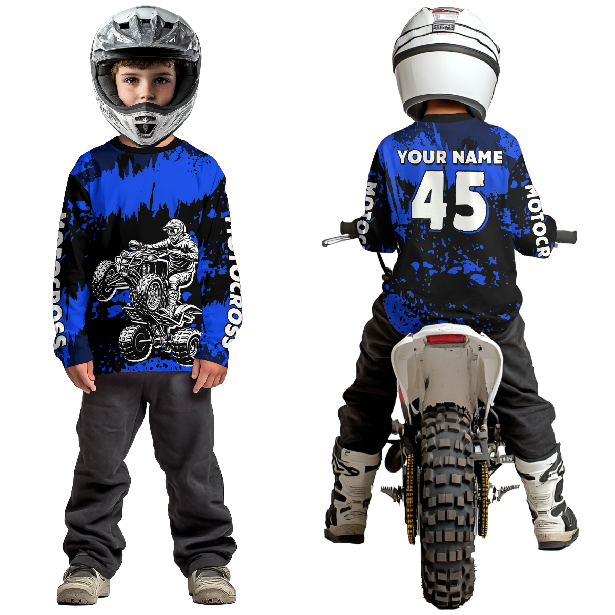 Blue ATV Motocross Jersey Kid Adult Custom Quad Bike Jersey Off-Road Shirt UPF30+ DNT59