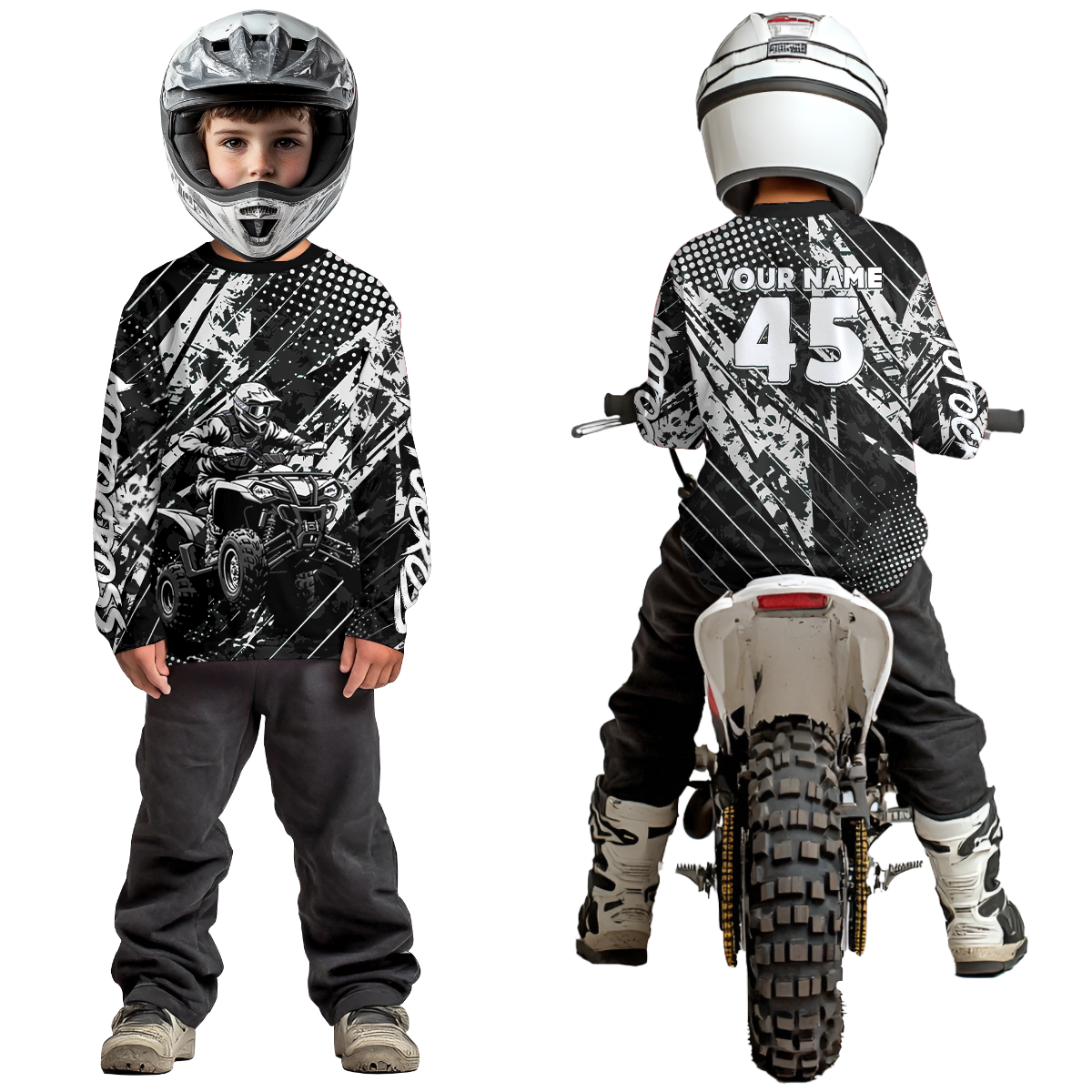 Custom Black ATV Motocross Shirts Kid Men Women Off-Road Quad Bike Shirt UPF30+ DNT61