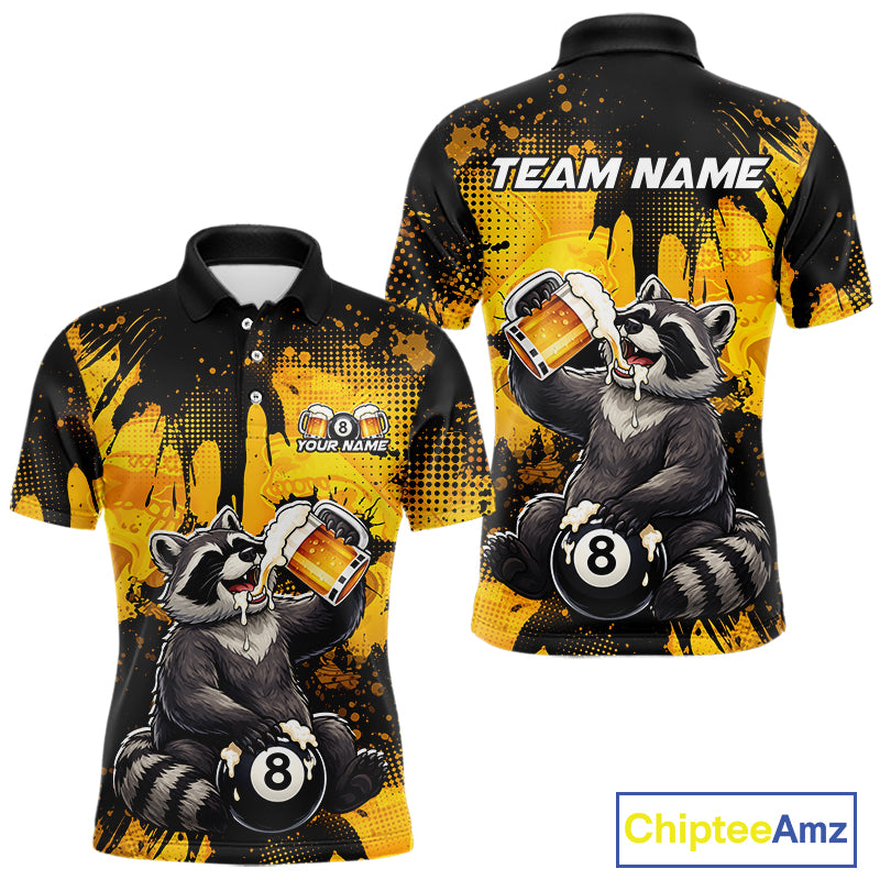 Custom Beer Raccoon 8 Ball Billiard Shirts for Men Billiard Team Jerseys Billiard League Polo & 1/4 Zip NNT287