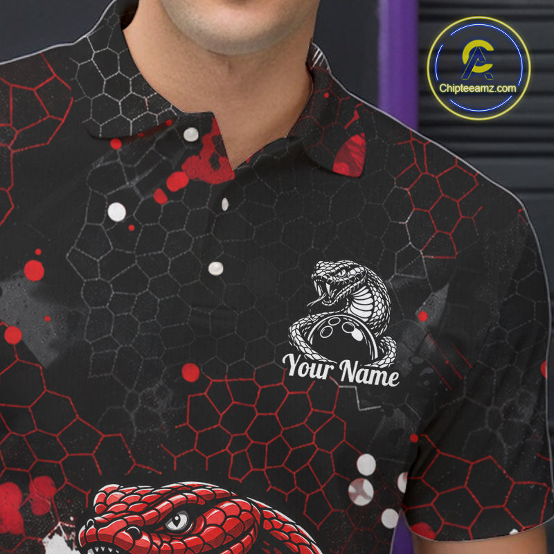 Custom Red Snake Bowling Jersey for Men Bowling Team Shirts Bowling League Polo & 1/4 Zip HNT490