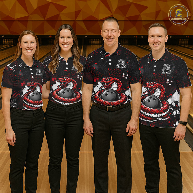 Custom Red Snake Bowling Jersey for Women Bowling Team Shirts Bowling League Polo & 1/4 Zip HNT490