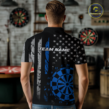 Custom Blue US Flag Darts Shirt for Men Darts Team Jerseys Dart Tournament Polo & 1/4 Zip NNT116