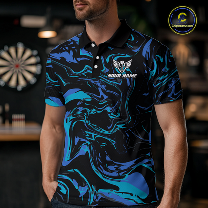 Teal-Turquoise Pattern Darts Team Jerseys Dart Shirts For Men Dart Tournament Polo & 1/4 Zip NNT119