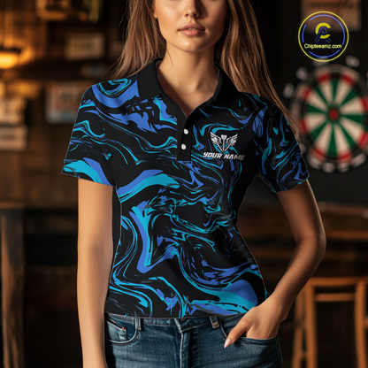 Teal-Turquoise Pattern Darts Team Jerseys Dart Shirts For Women Dart Tournament Polo & 1/4 Zip NNT119