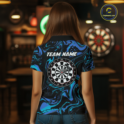 Teal-Turquoise Pattern Darts Team Jerseys Dart Shirts For Women Dart Tournament Polo & 1/4 Zip NNT119