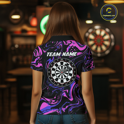 Pink-Purple Pattern Darts Team Jerseys Dart Shirts For Women Dart Tournament Polo & 1/4 Zip NNT119