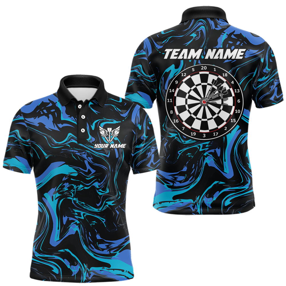 Teal-Turquoise Pattern Darts Team Jerseys Dart Shirts For Men Dart Tournament Polo & 1/4 Zip NNT119