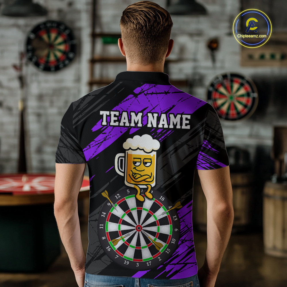 Custom Purple Funny Beer Darts Board Dart Shirts For Men Darts Team Jerseys Dart Tournament NNT120